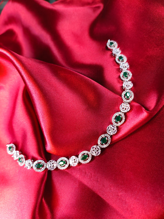 Emerald Glow CZ Choker with Earrings & Maangtikka