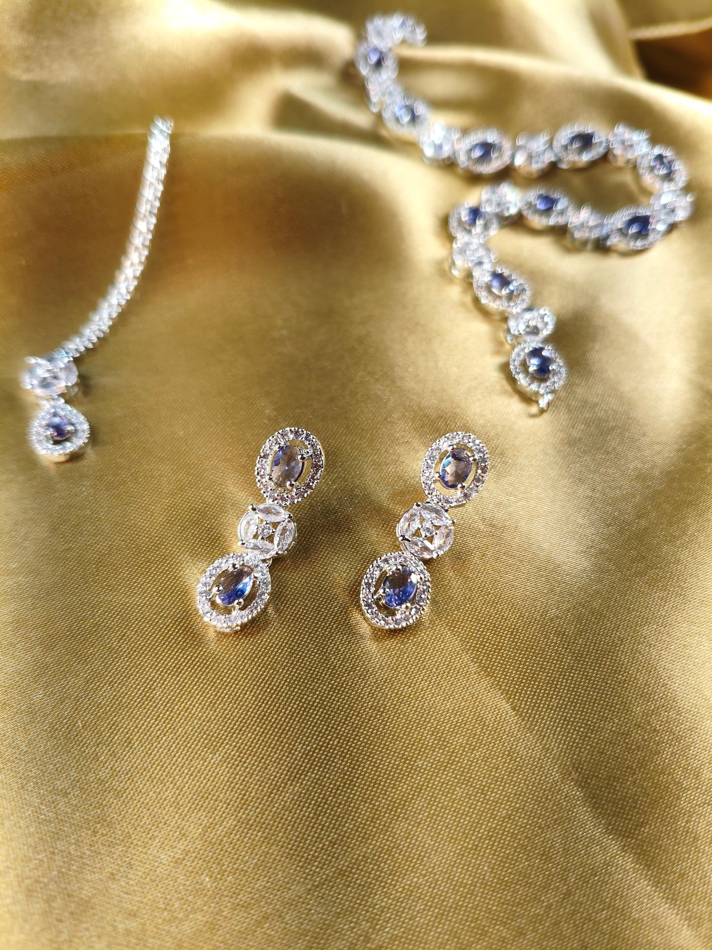 Midnight Sapphire CZ Choker with Earrings & Maangtikka