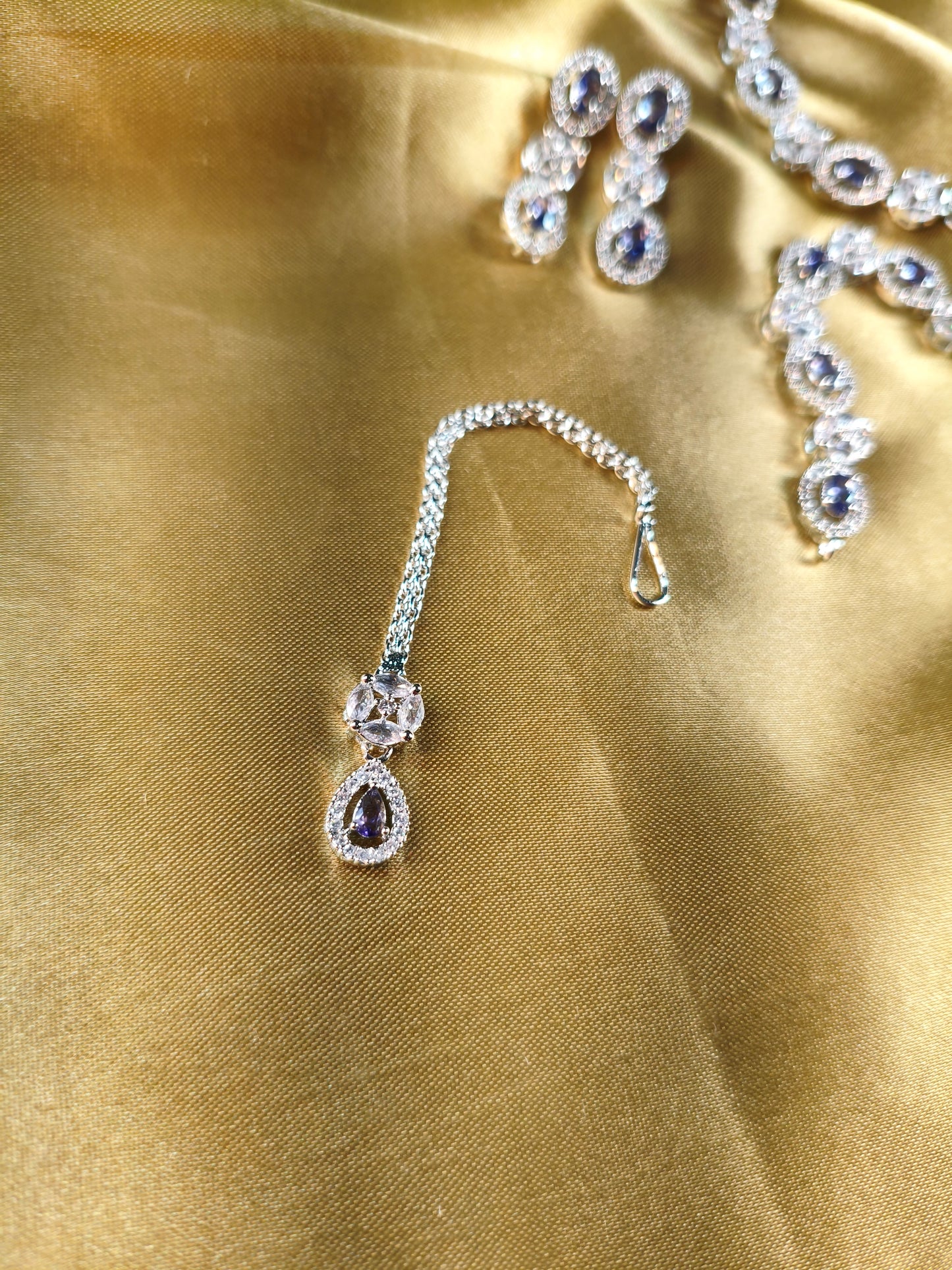 Midnight Sapphire CZ Choker with Earrings & Maangtikka