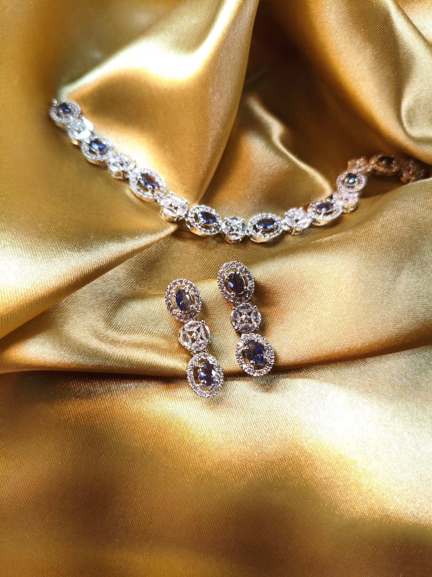 Midnight Sapphire CZ Choker with Earrings & Maangtikka