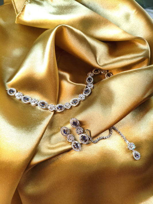 Midnight Sapphire CZ Choker with Earrings & Maangtikka
