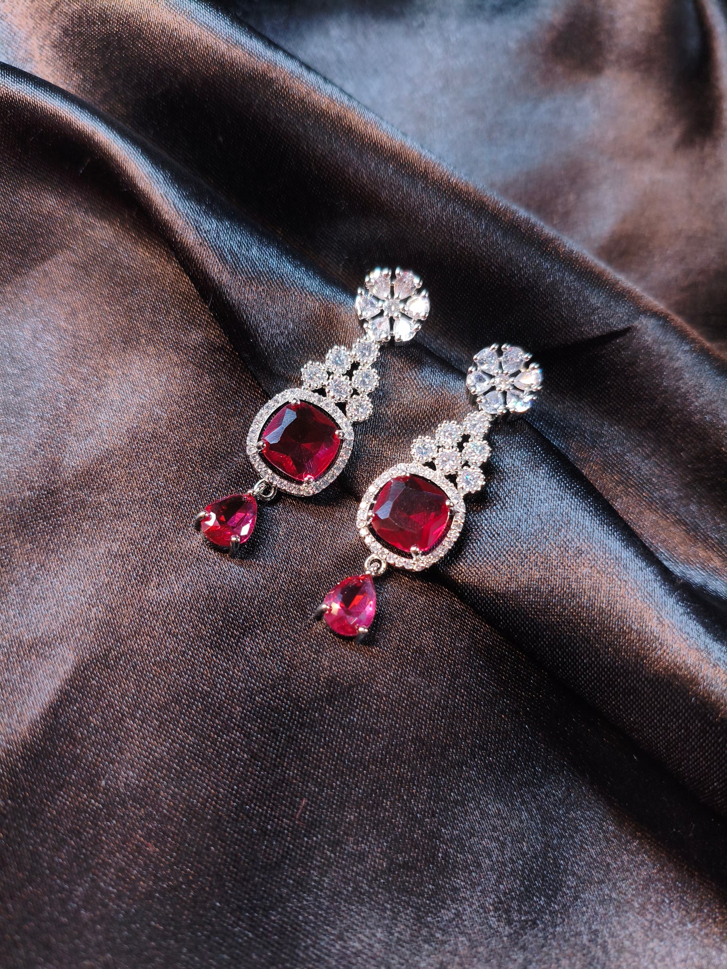 Crystal Bloom Ruby Layered Necklace Set