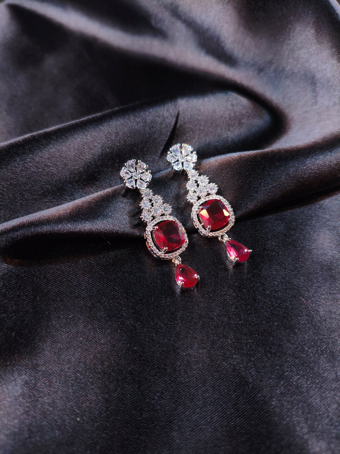 Crystal Bloom Ruby Layered Necklace Set