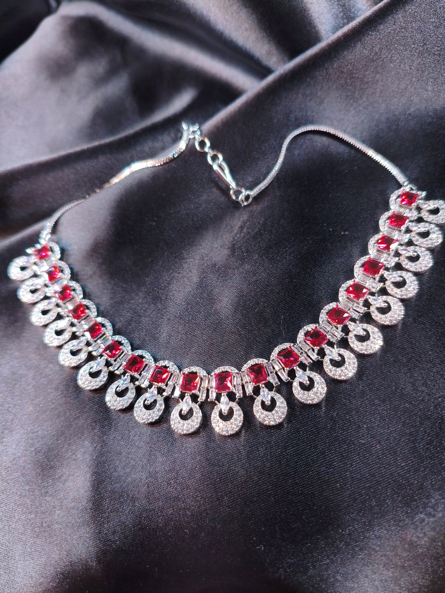 Ruby Swirl CZ Collar Necklace Set