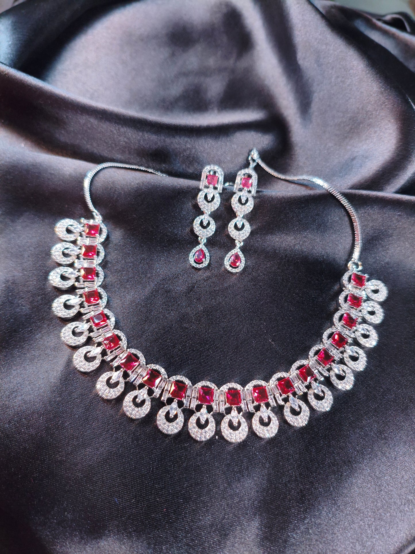 Ruby Swirl CZ Collar Necklace Set