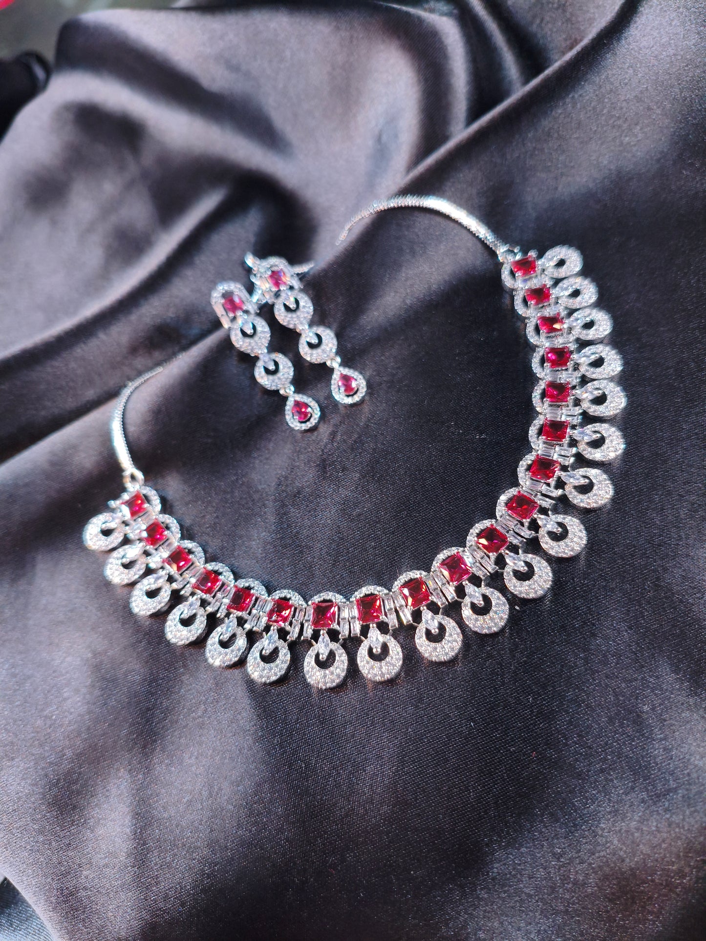 Ruby Swirl CZ Collar Necklace Set