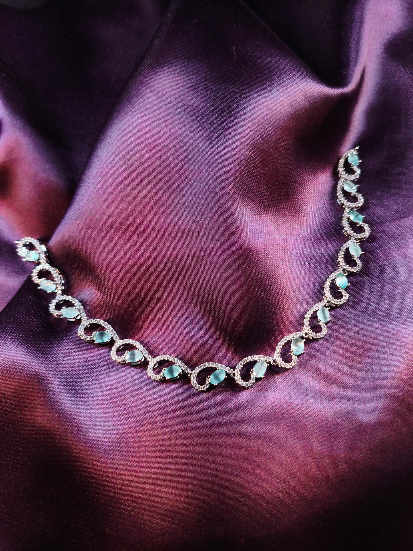 Aqua Heart Wave CZ Necklace Set