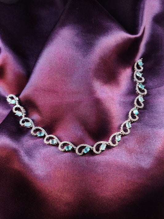 Aqua Heart Wave CZ Necklace Set