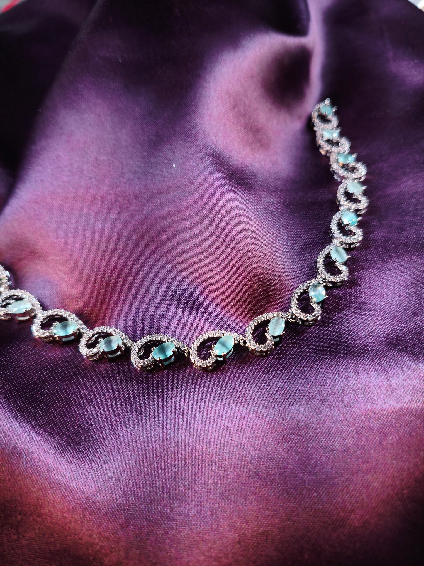 Aqua Heart Wave CZ Necklace Set