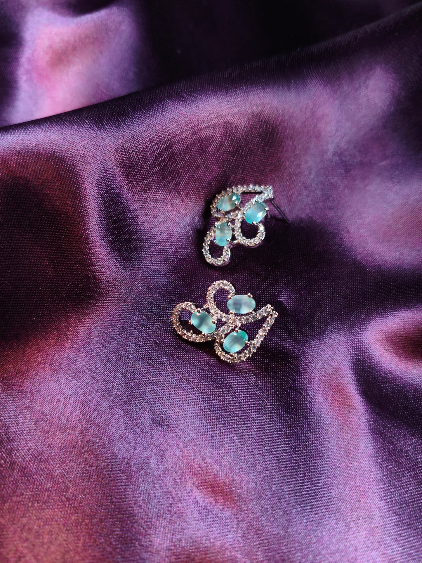 Aqua Heart Wave CZ Necklace Set