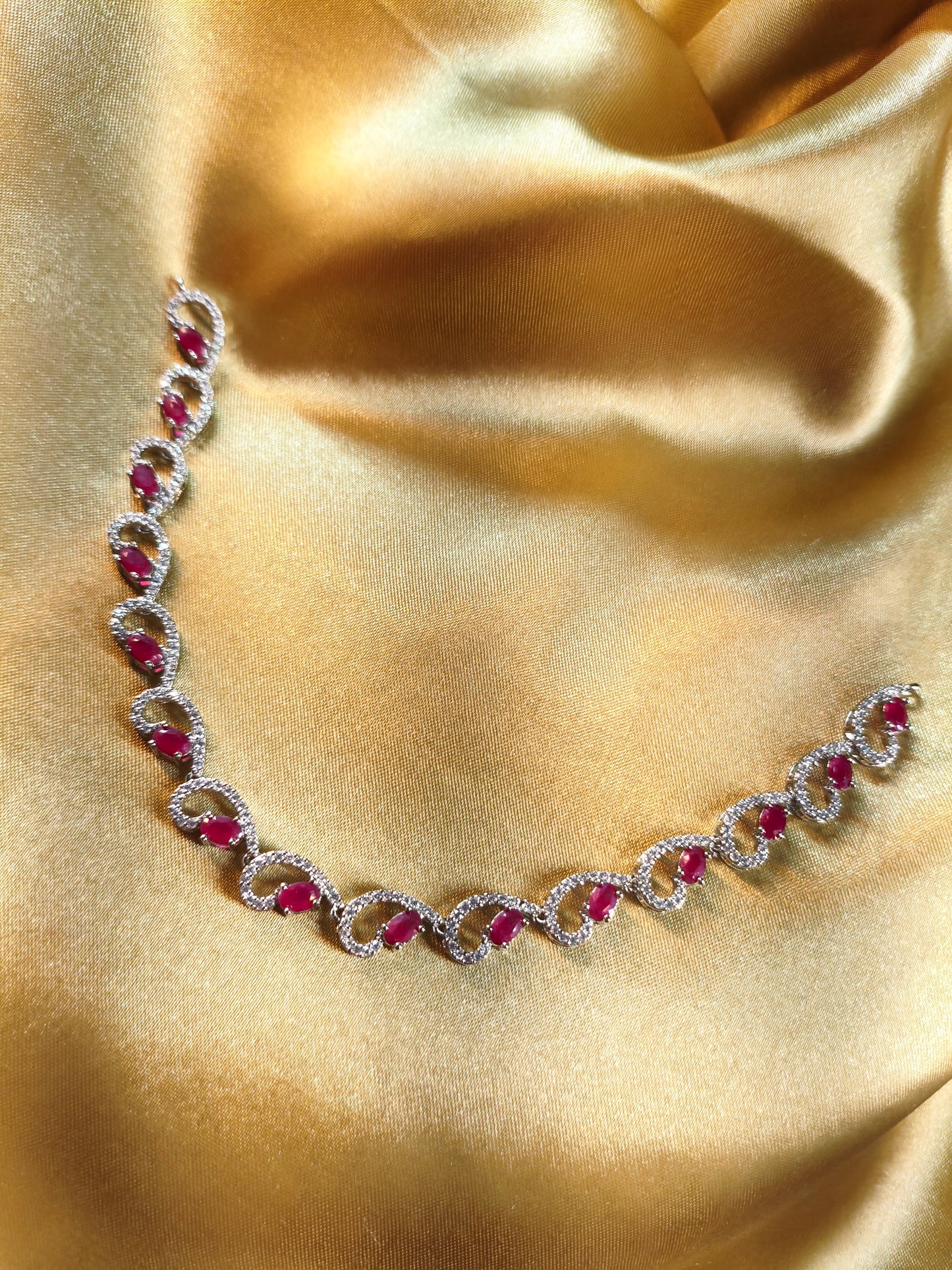 Ruby Heart Wave CZ Necklace Set