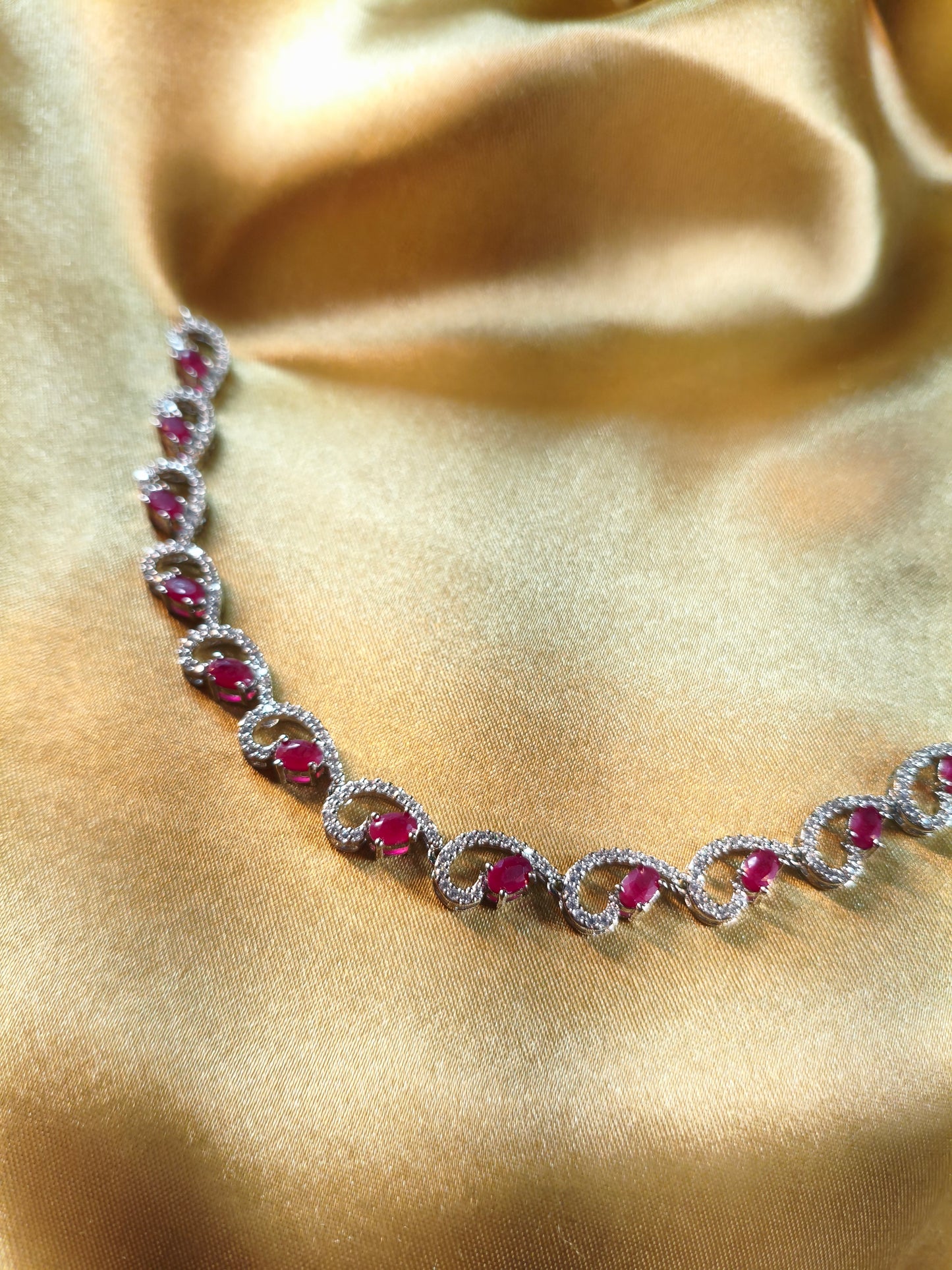Ruby Heart Wave CZ Necklace Set