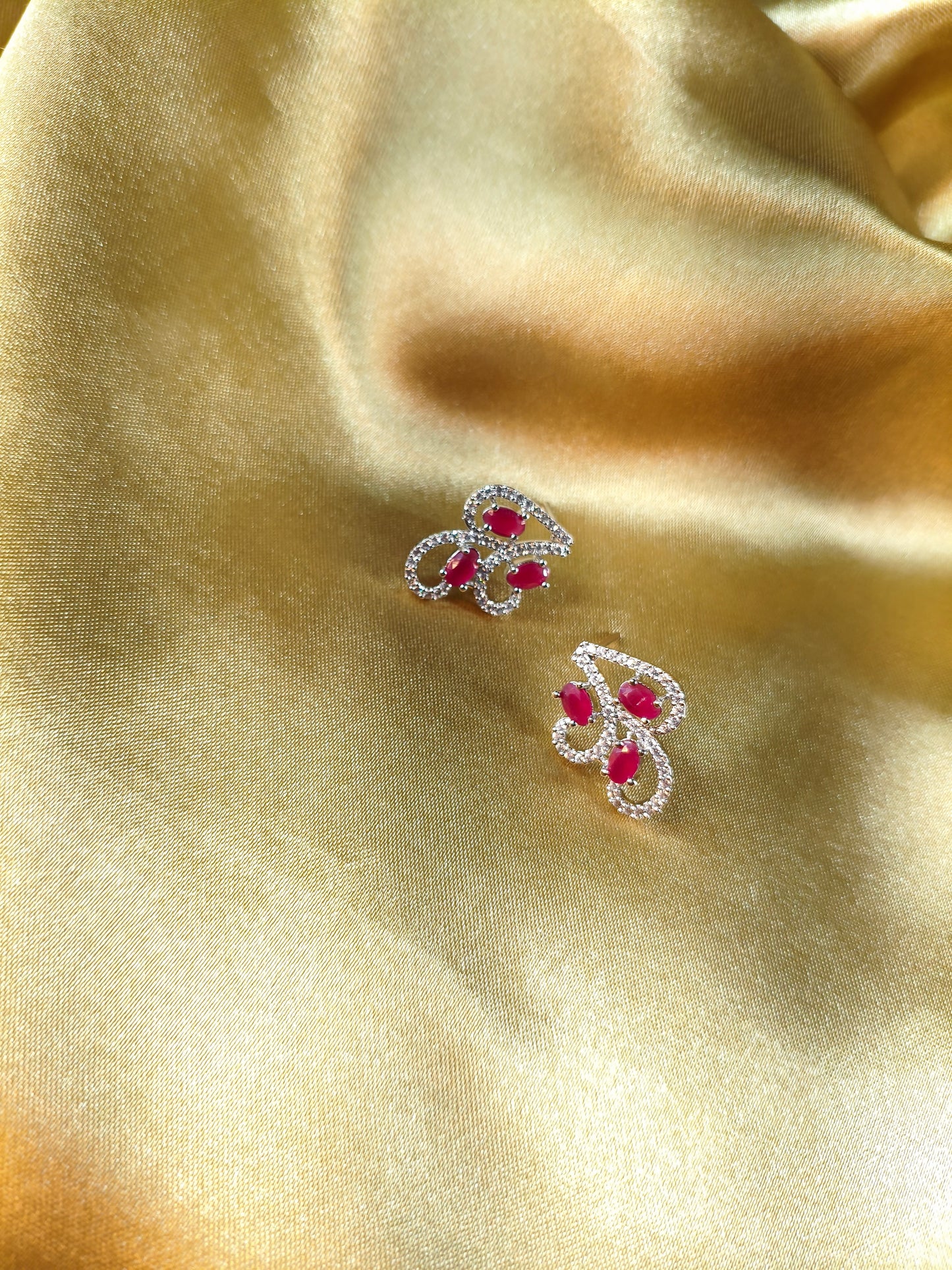 Ruby Heart Wave CZ Necklace Set