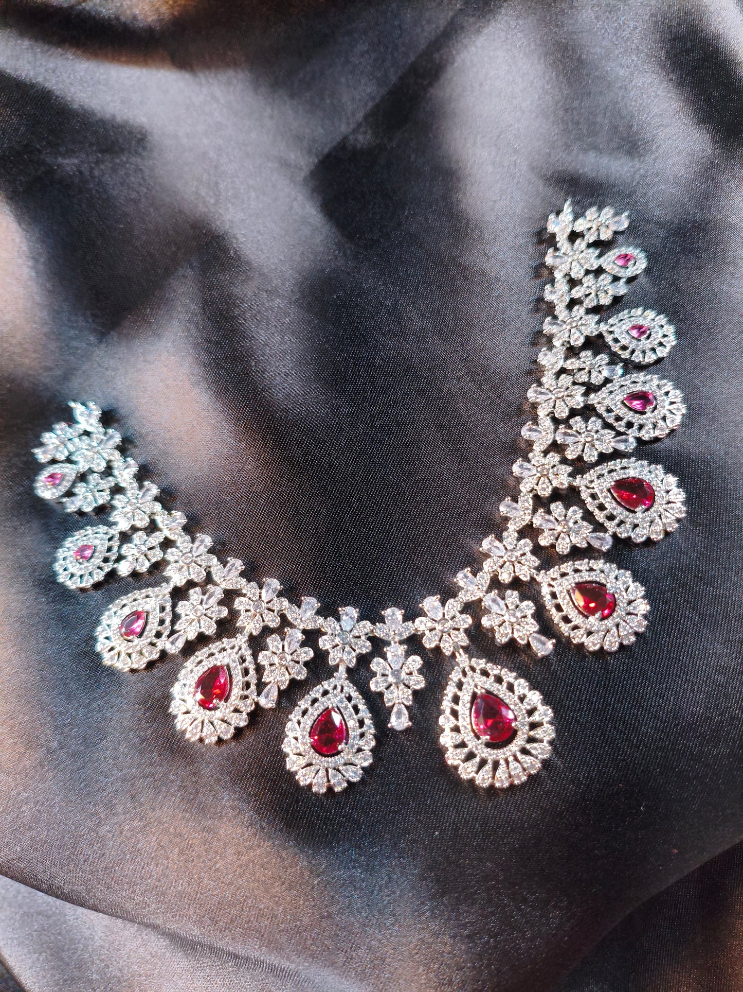 Ruby Bloom CZ Bridal Necklace Set