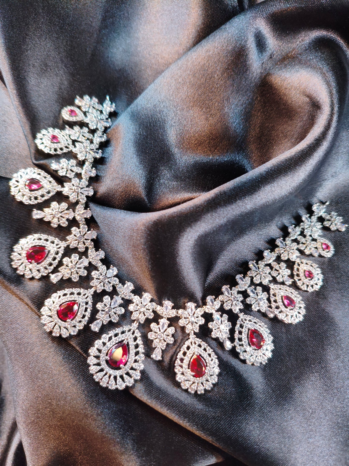 Ruby Bloom CZ Bridal Necklace Set