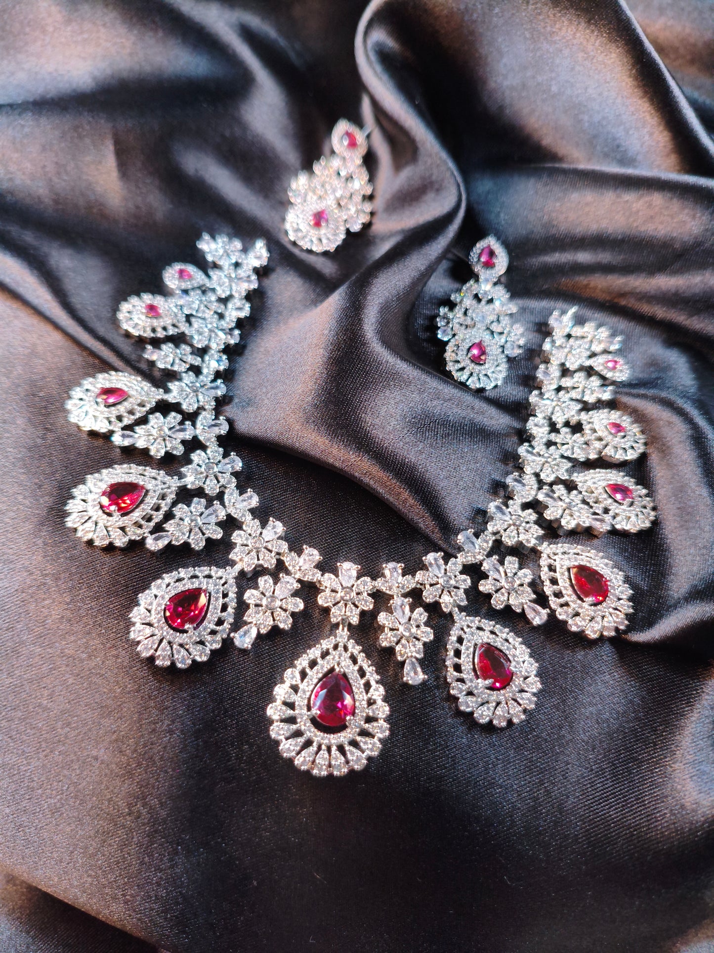 Ruby Bloom CZ Bridal Necklace Set
