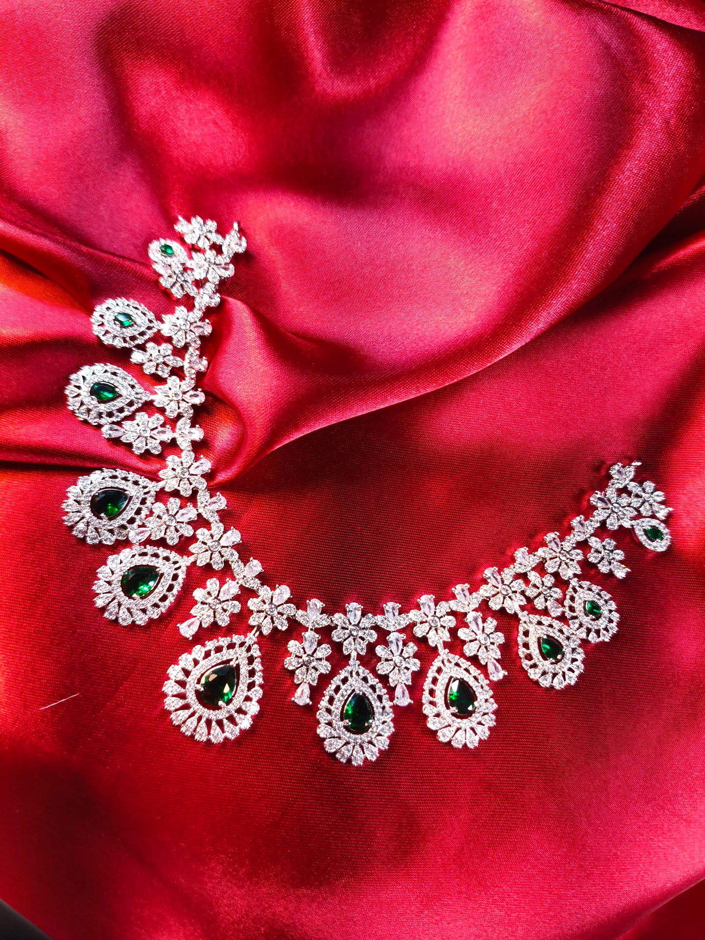 Emerald Bloom CZ Bridal Necklace Set