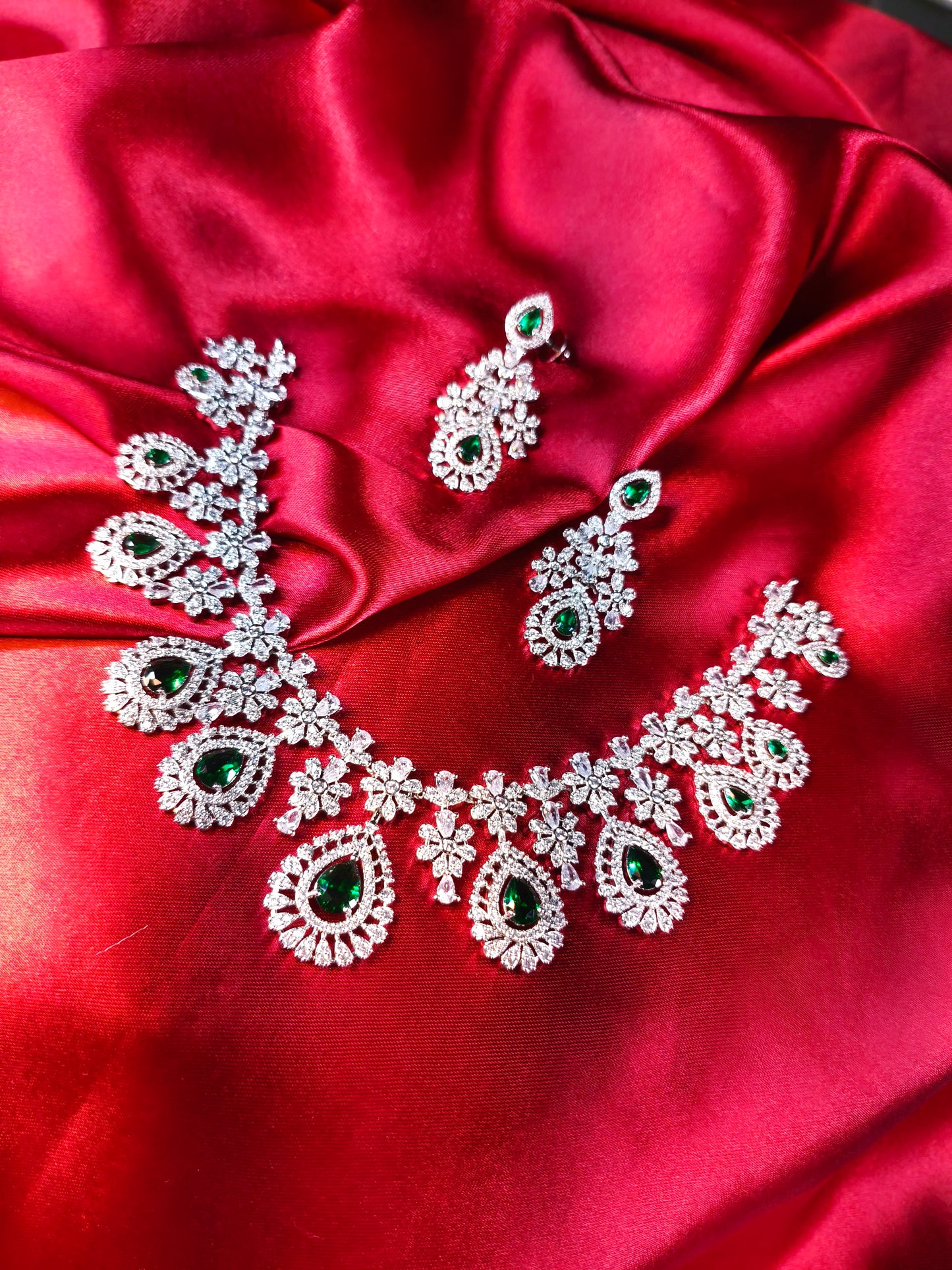 Emerald Bloom CZ Bridal Necklace Set
