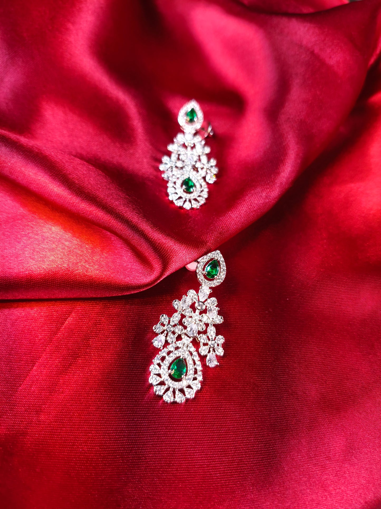 Emerald Bloom CZ Bridal Necklace Set
