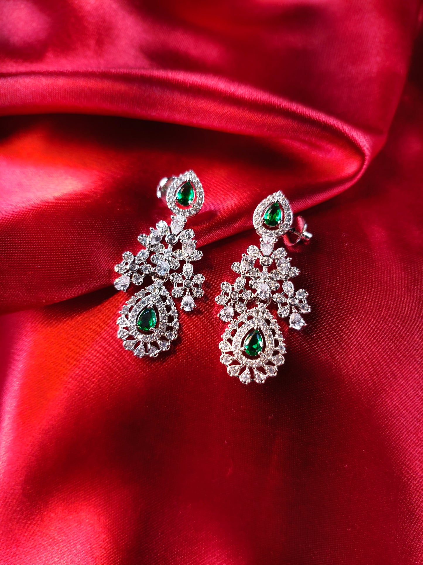 Emerald Bloom CZ Bridal Necklace Set