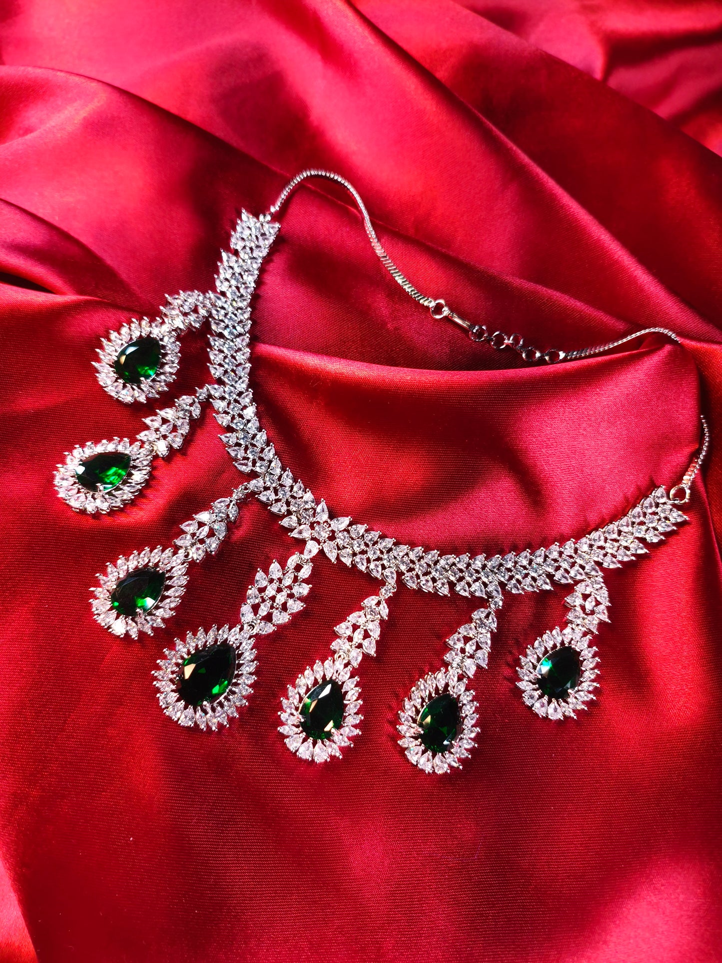 Emerald Cascade CZ Bridal Necklace Set