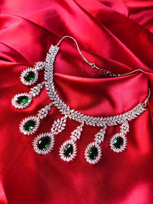 Emerald Cascade CZ Bridal Necklace Set