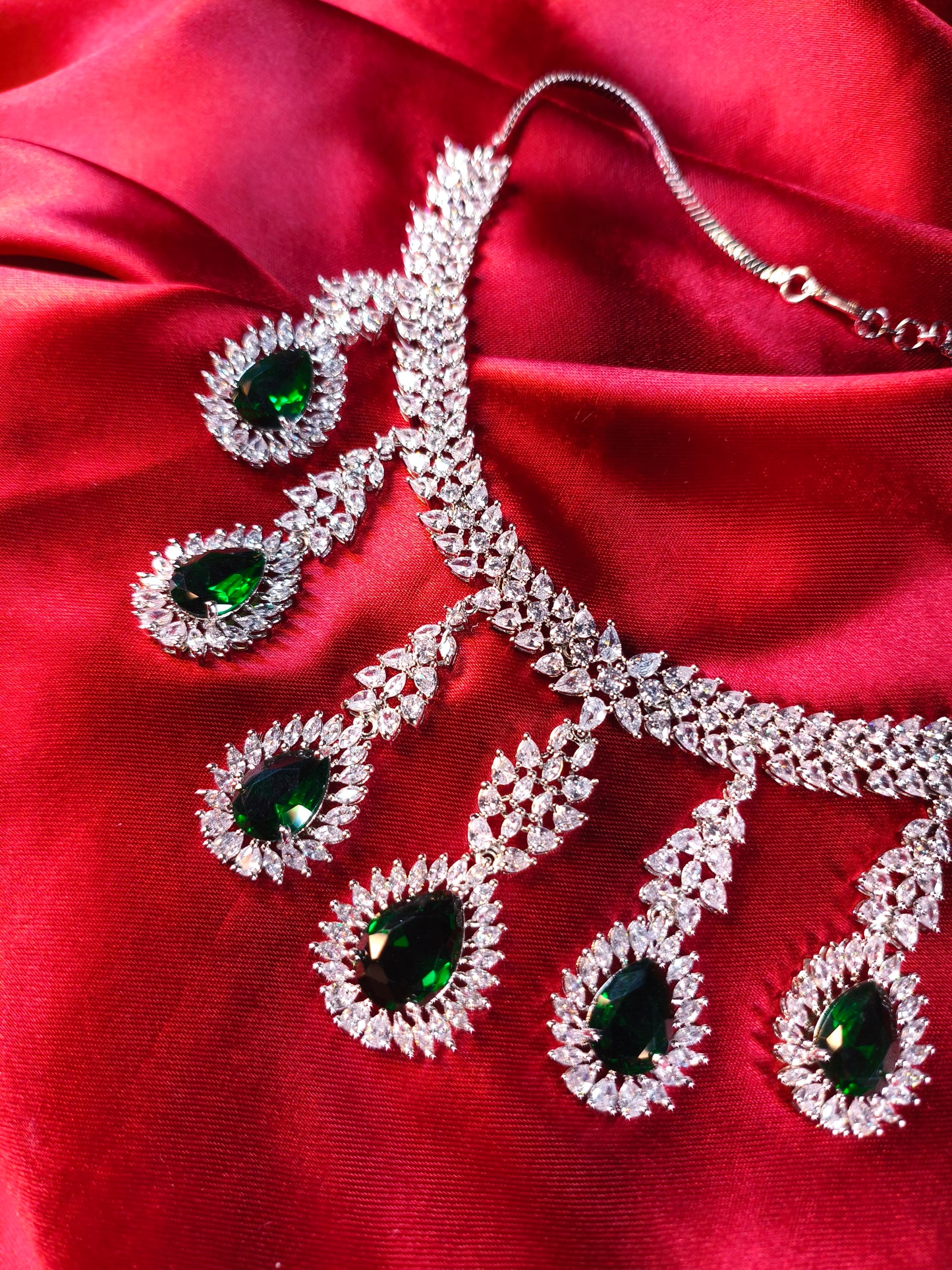 Emerald Cascade CZ Bridal Necklace Set