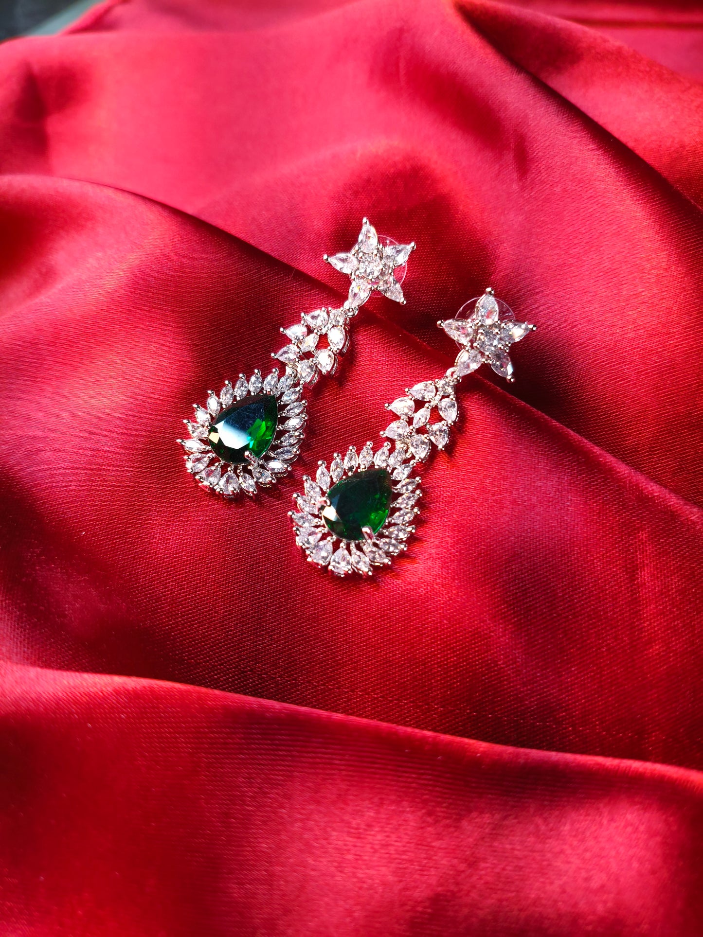 Emerald Cascade CZ Bridal Necklace Set