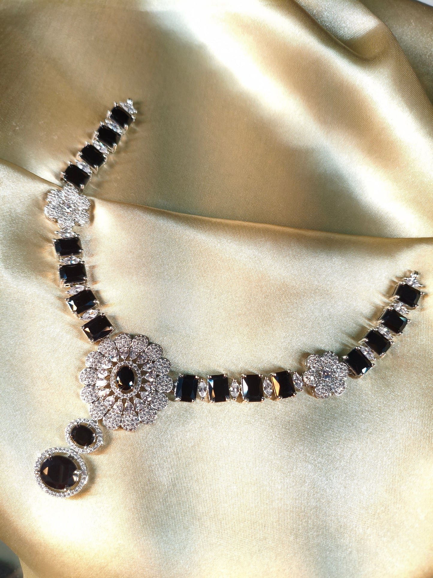 Midnight Bloom Black CZ Necklace Set