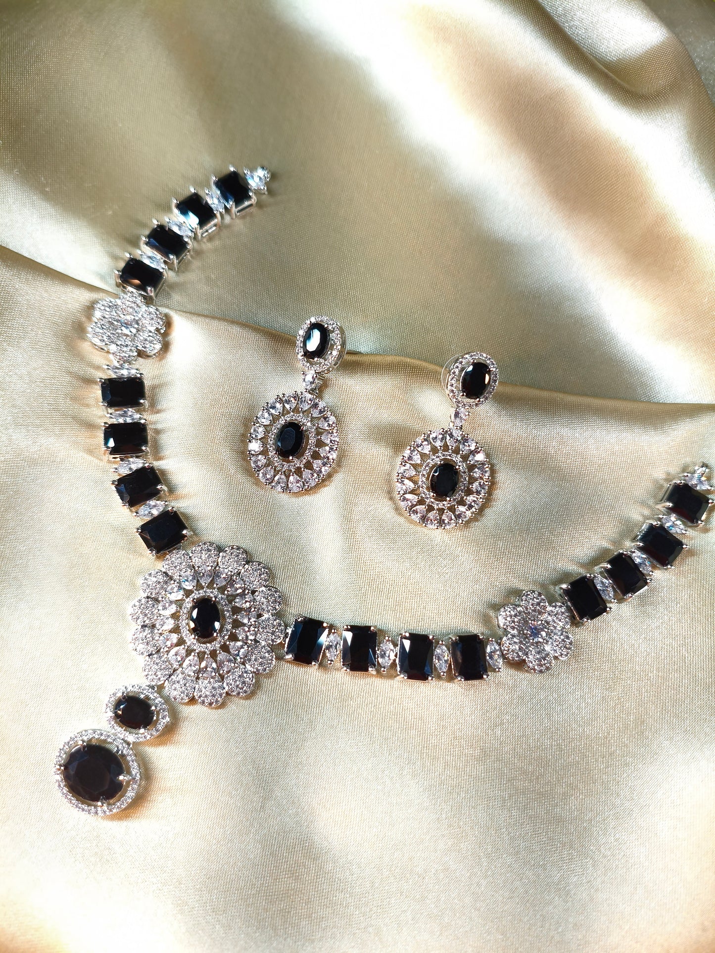 Midnight Bloom Black CZ Necklace Set
