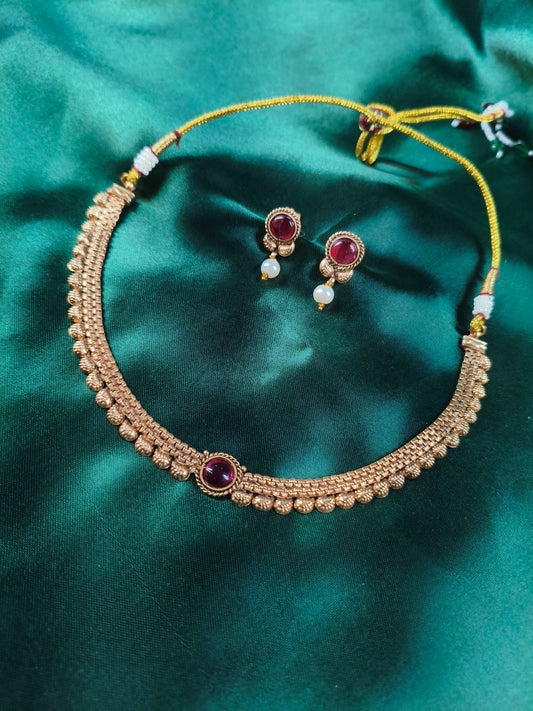 Ruby Glow Minimal Antique Choker Set