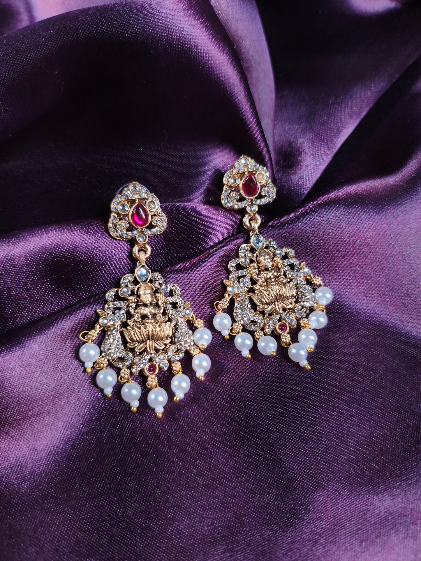 Lakshmi Temple Necklace Set with Pearl Drops