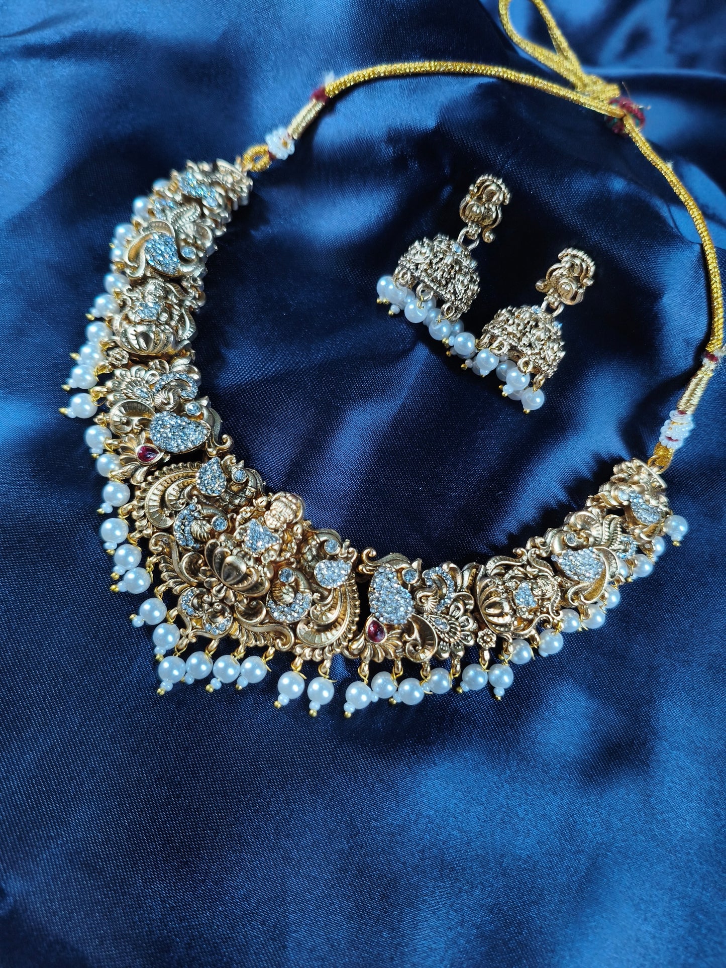 Pearl Bloom Antique Choker Set with Jhumkas
