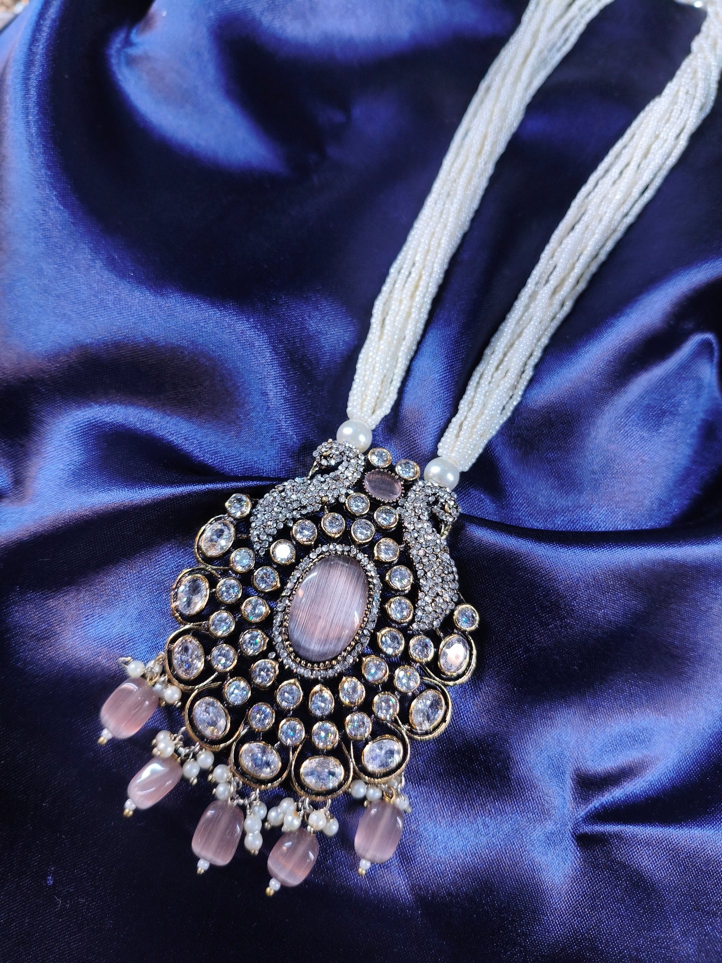 Blush Moonstone Kundan Bead Necklace Set