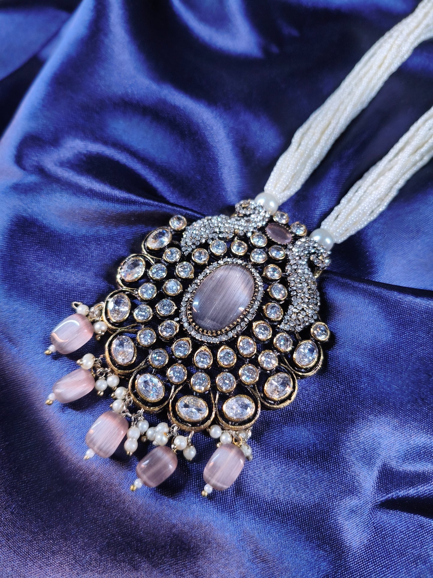 Blush Moonstone Kundan Bead Necklace Set