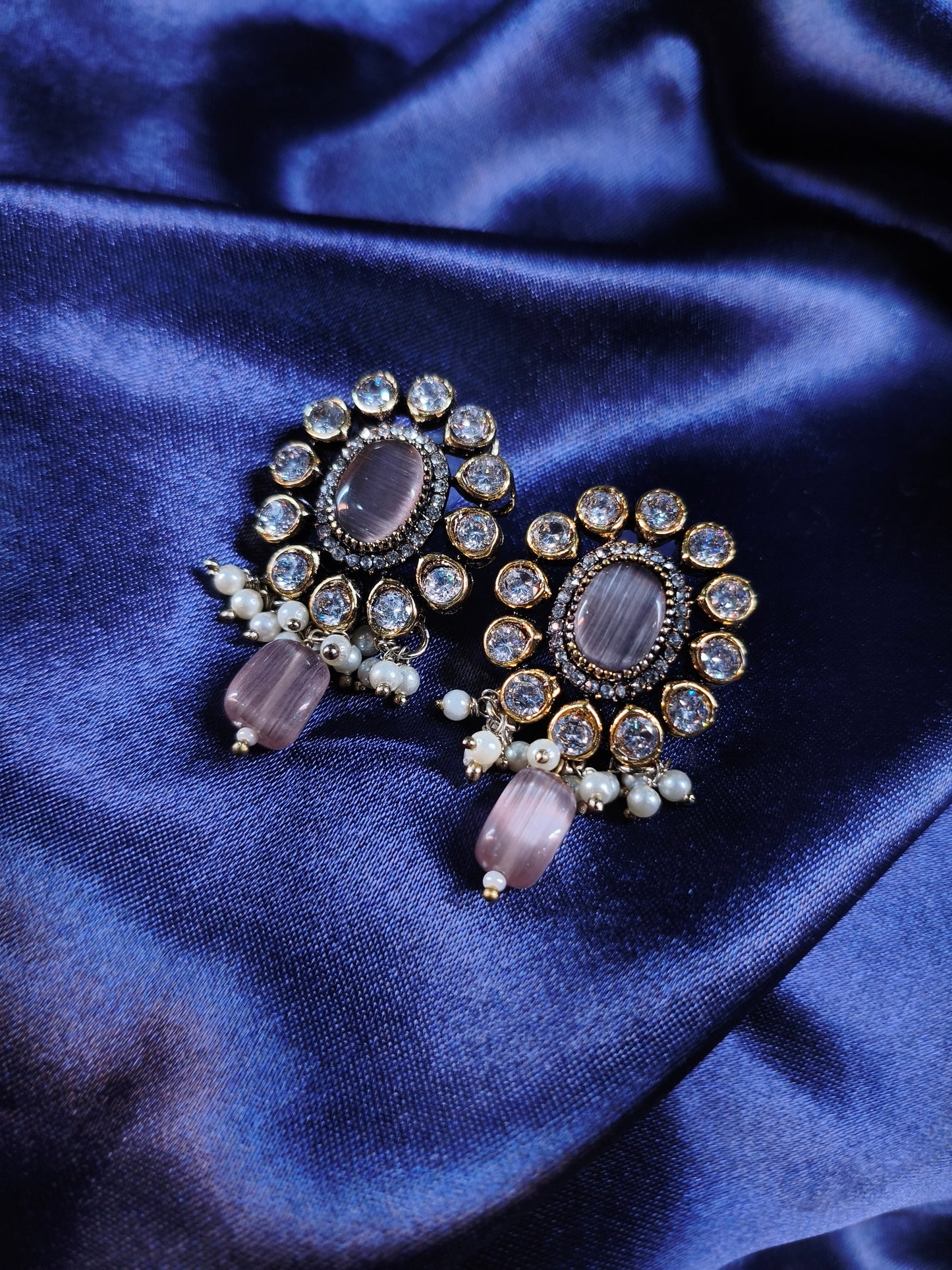 Blush Moonstone Kundan Bead Necklace Set