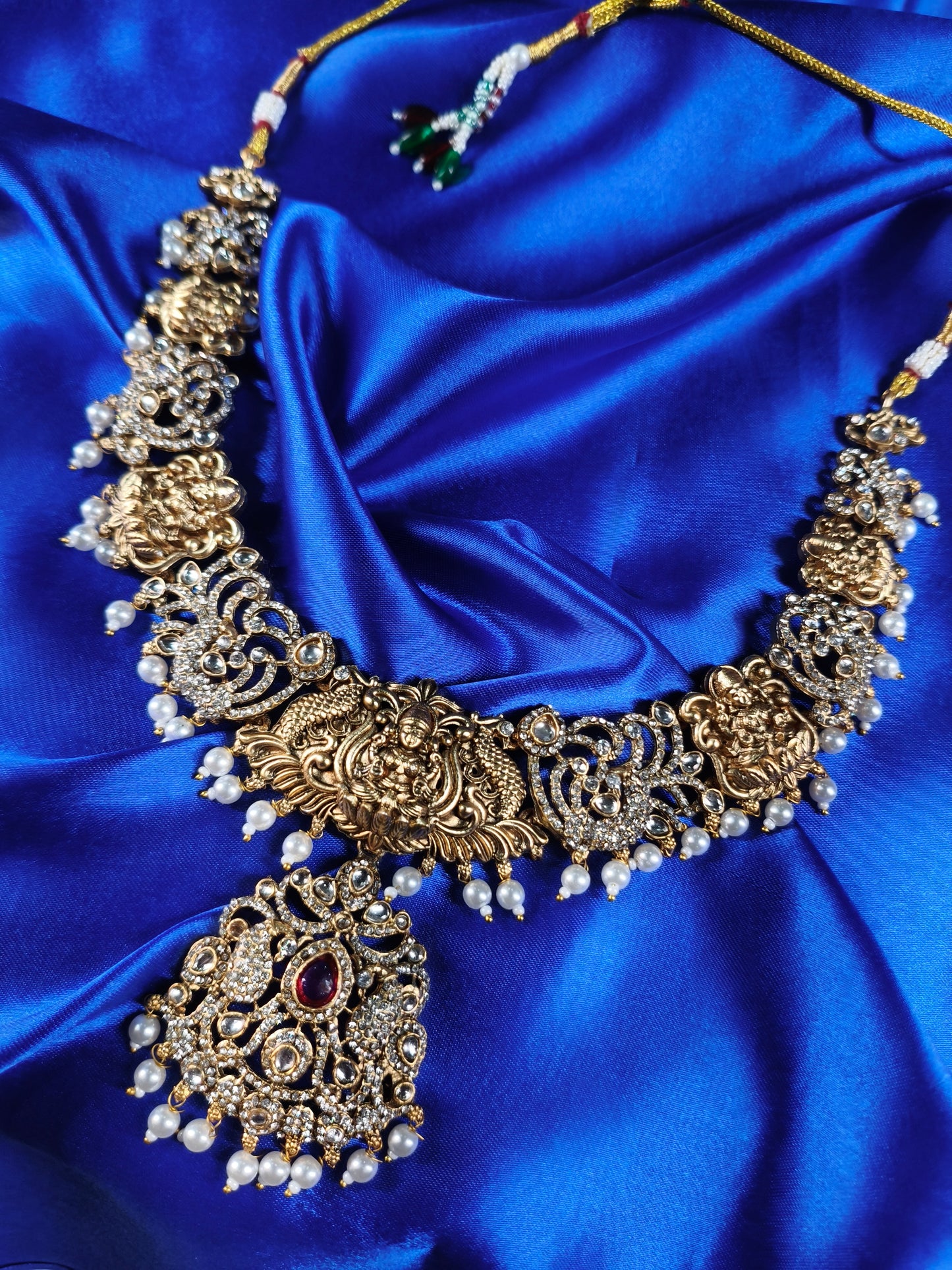 Royal Lakshmi Temple Choker Set with Ruby & Pearl Drops