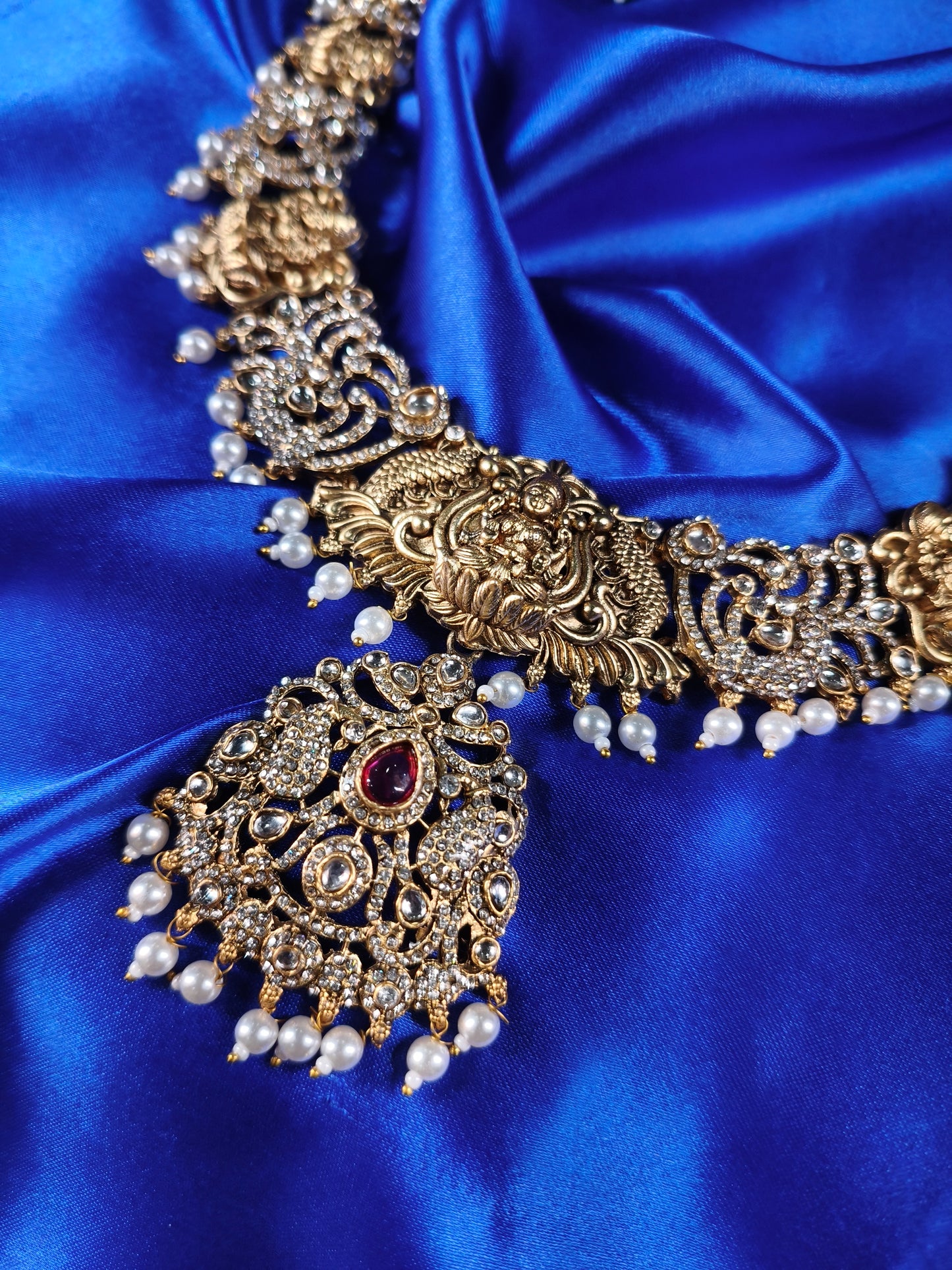 Royal Lakshmi Temple Choker Set with Ruby & Pearl Drops