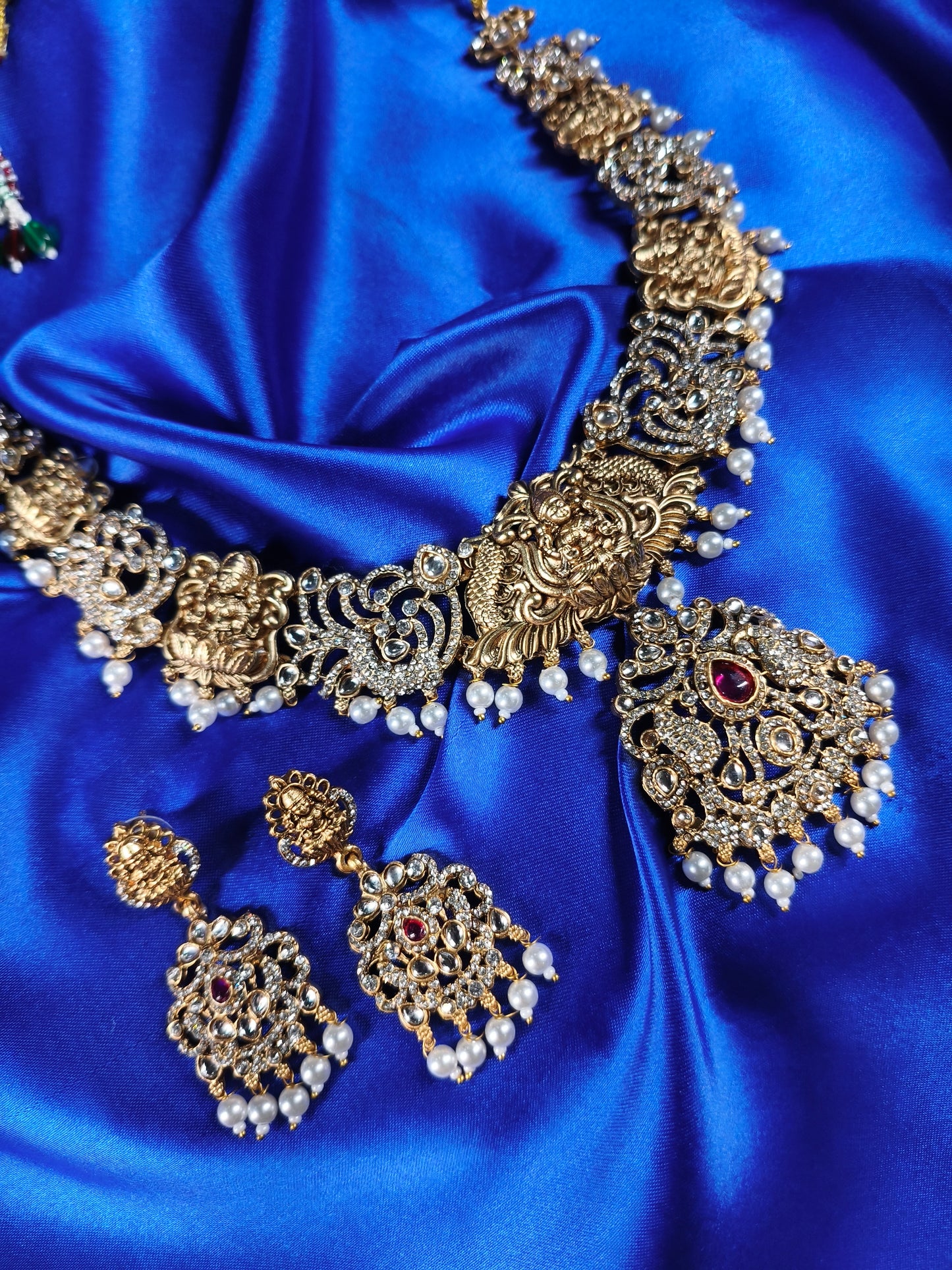 Royal Lakshmi Temple Choker Set with Ruby & Pearl Drops