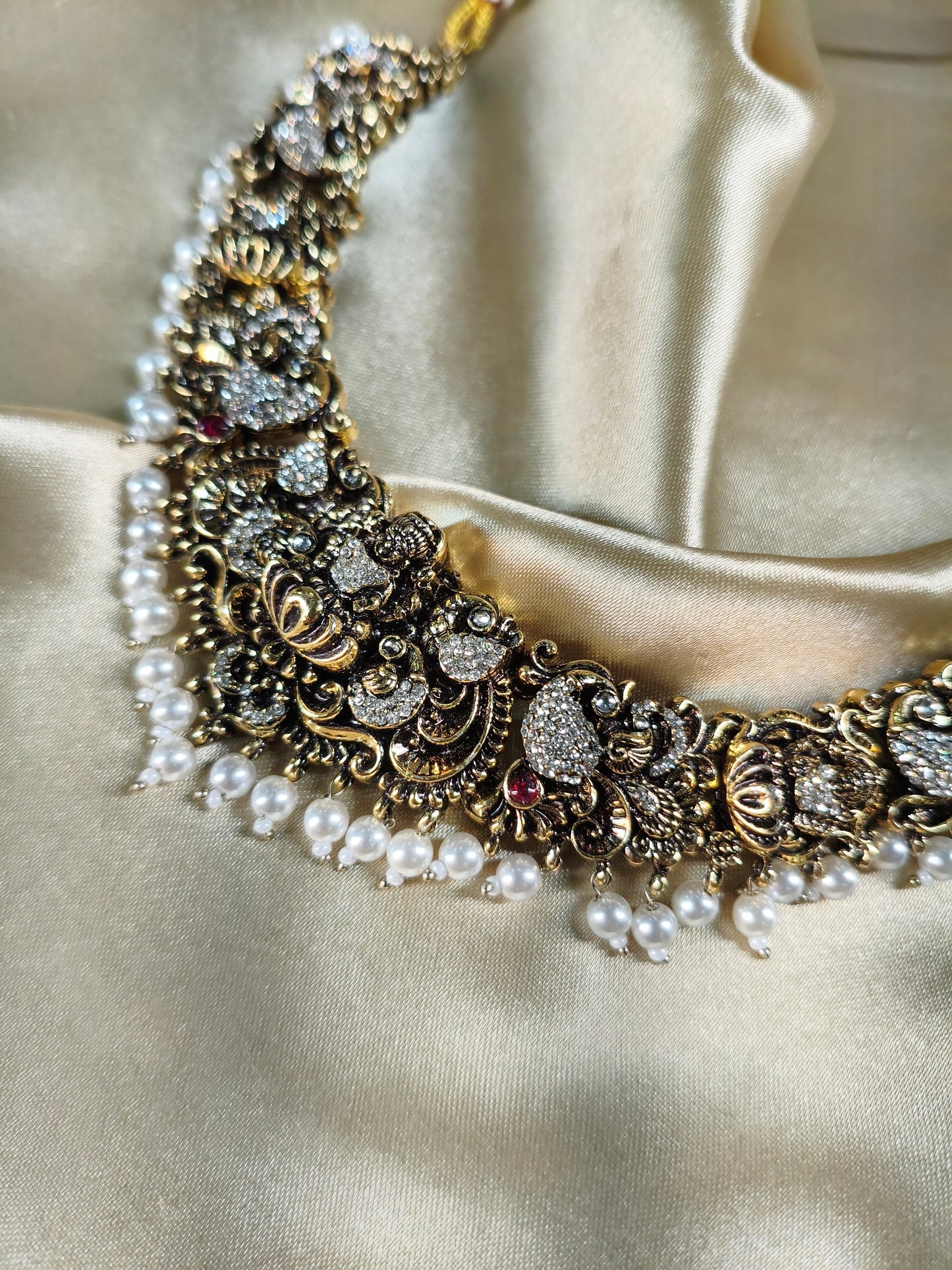 Ivory Grace Antique Choker Set with Pearl Jhumkas