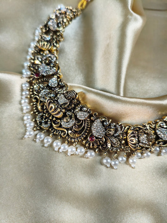 Ivory Grace Antique Choker Set with Pearl Jhumkas