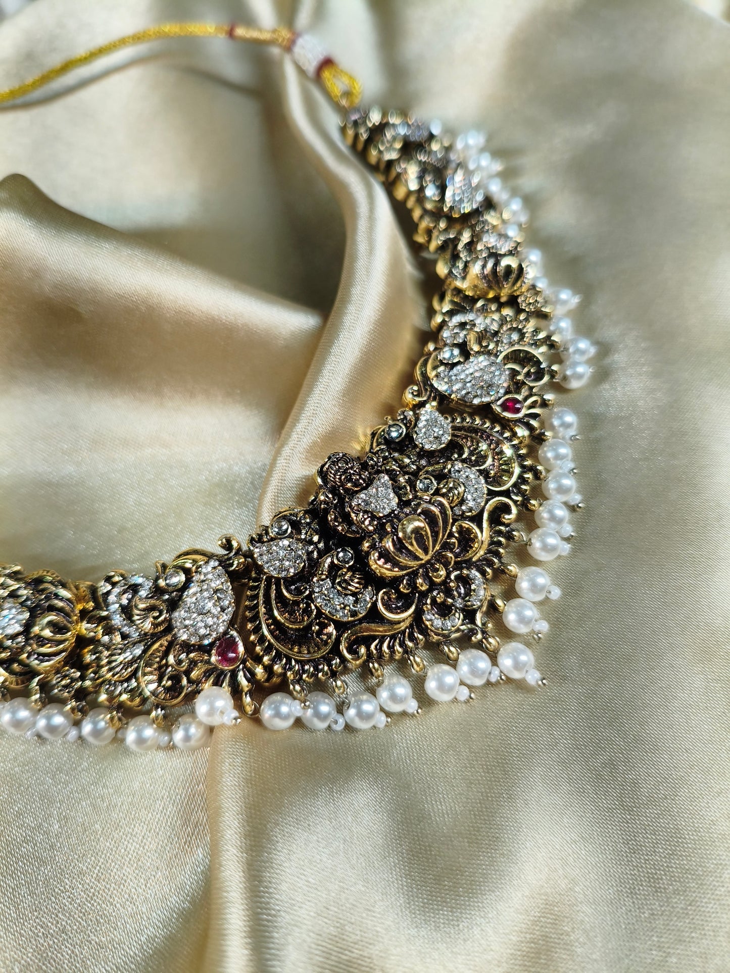 Ivory Grace Antique Choker Set with Pearl Jhumkas