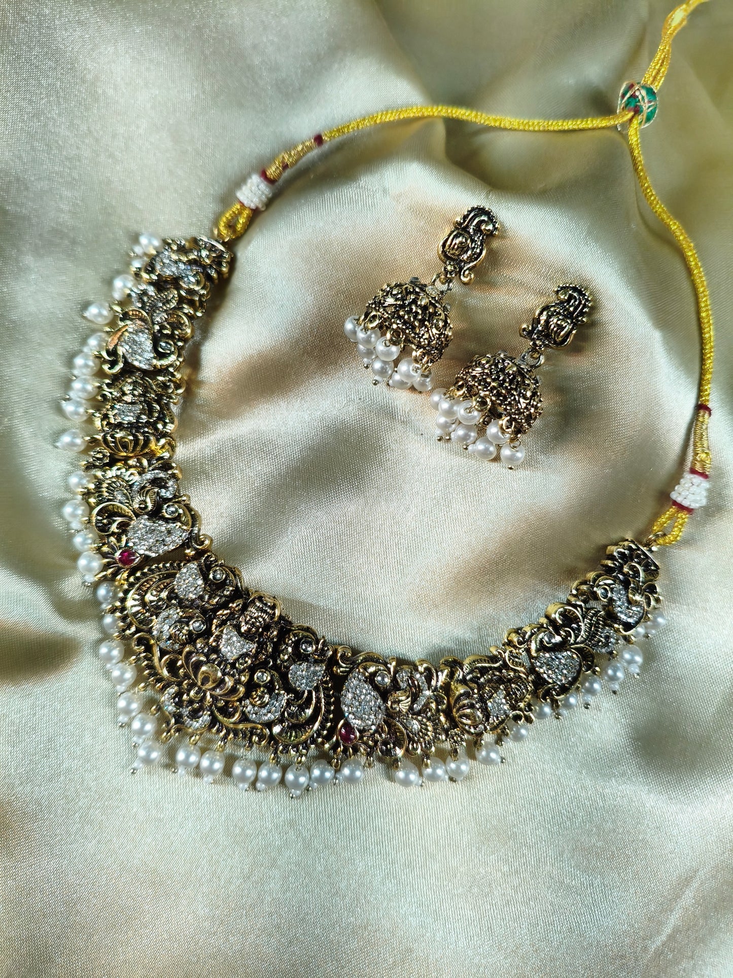 Ivory Grace Antique Choker Set with Pearl Jhumkas