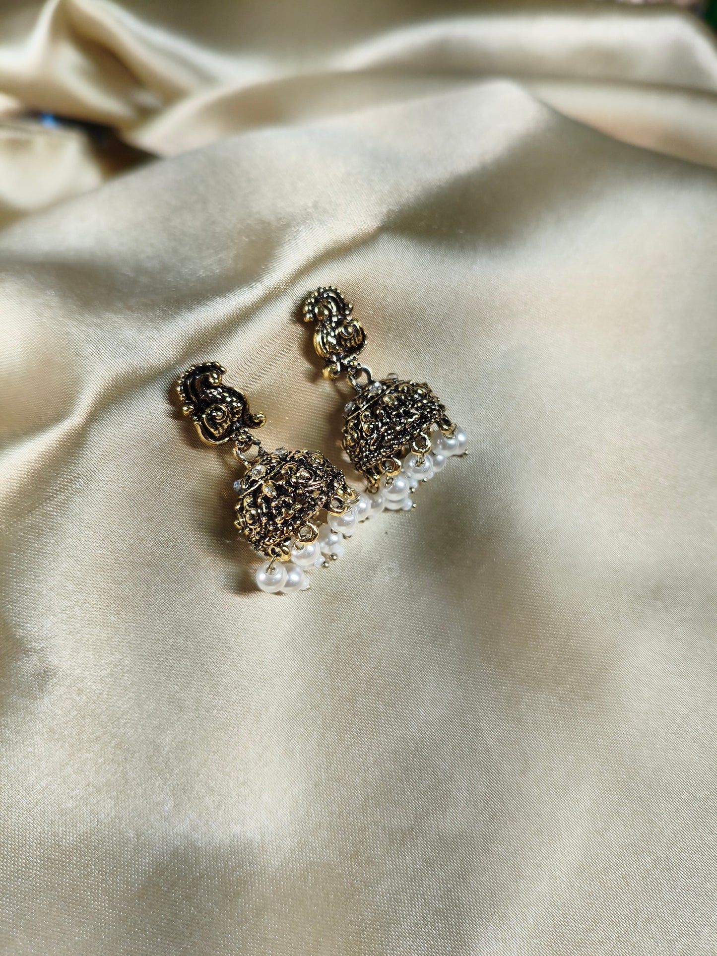 Ivory Grace Antique Choker Set with Pearl Jhumkas