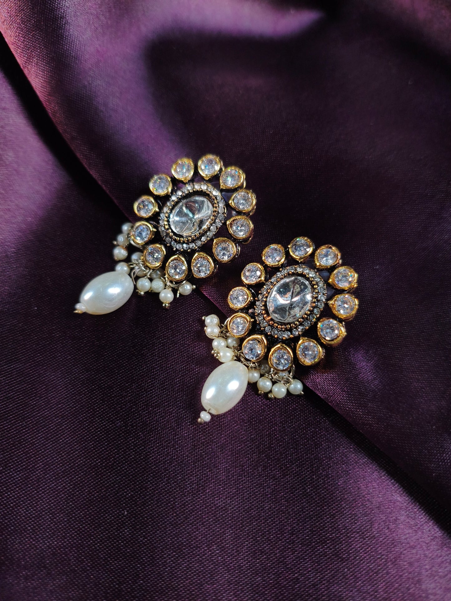 Royal Clear Stone Pearl Drop Stud Earrings