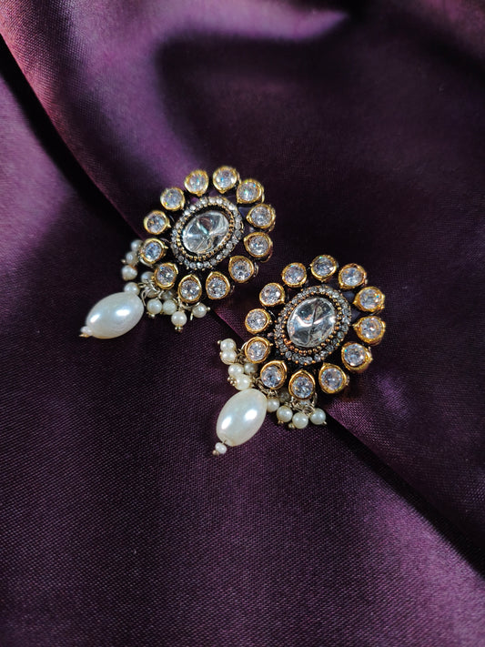Royal Clear Stone Pearl Drop Stud Earrings