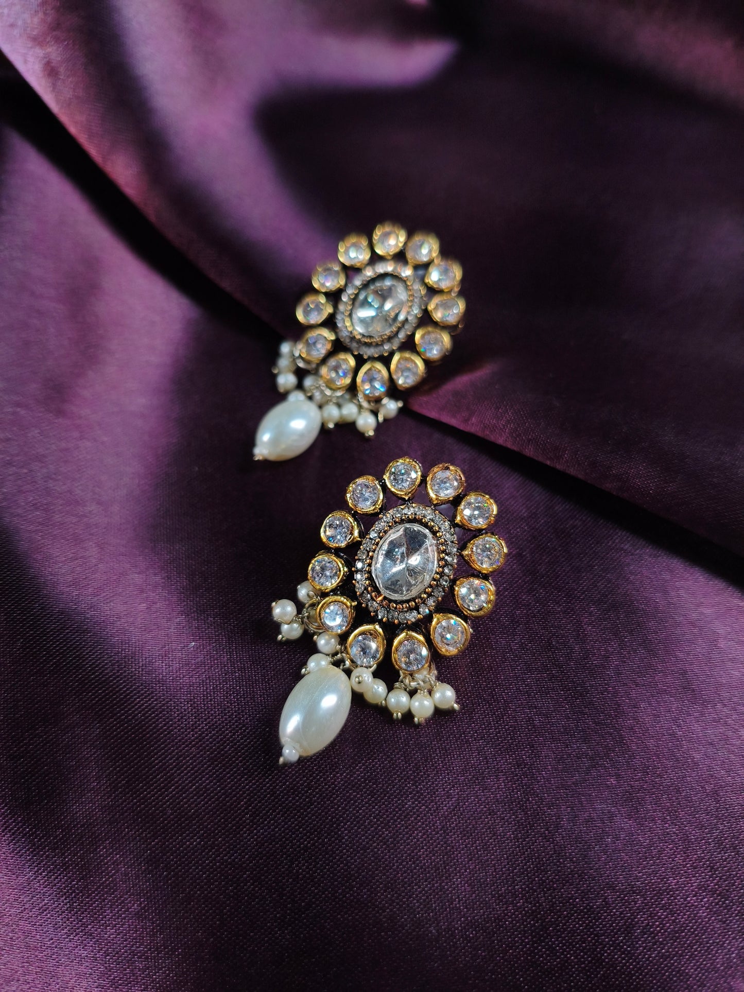 Royal Clear Stone Pearl Drop Stud Earrings
